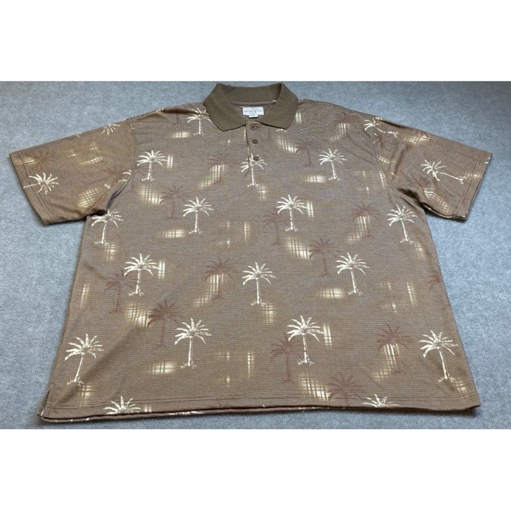 NWT Trader Bay Polo Shirt Men XL Brown Palm Tree Tropical Short Sleeve